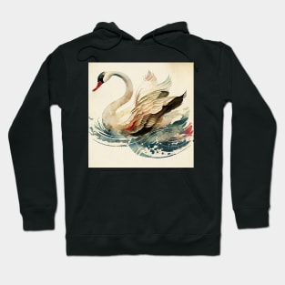 Vintage Japanese style Watercolor of a Swan Hoodie